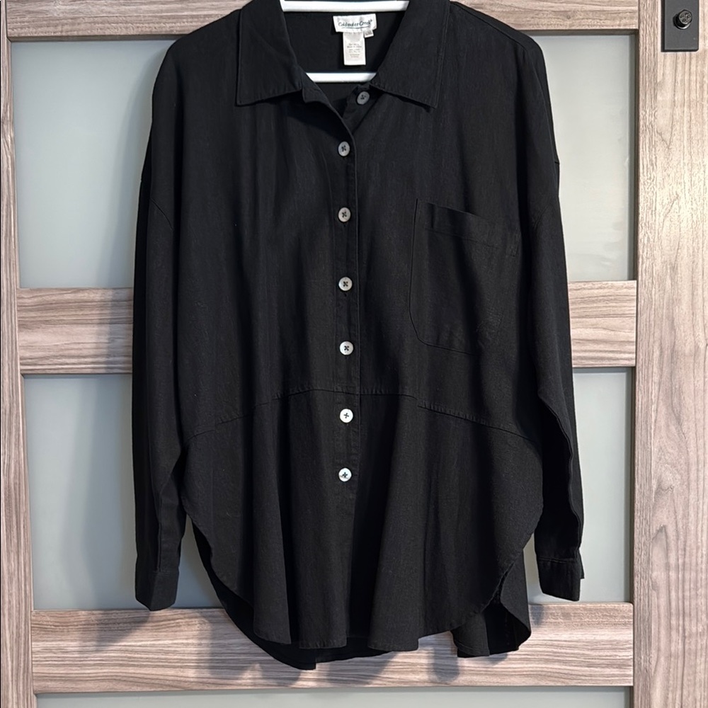 Coldwater Creek Black Button Down Shirt Size L/XL Front Pocket